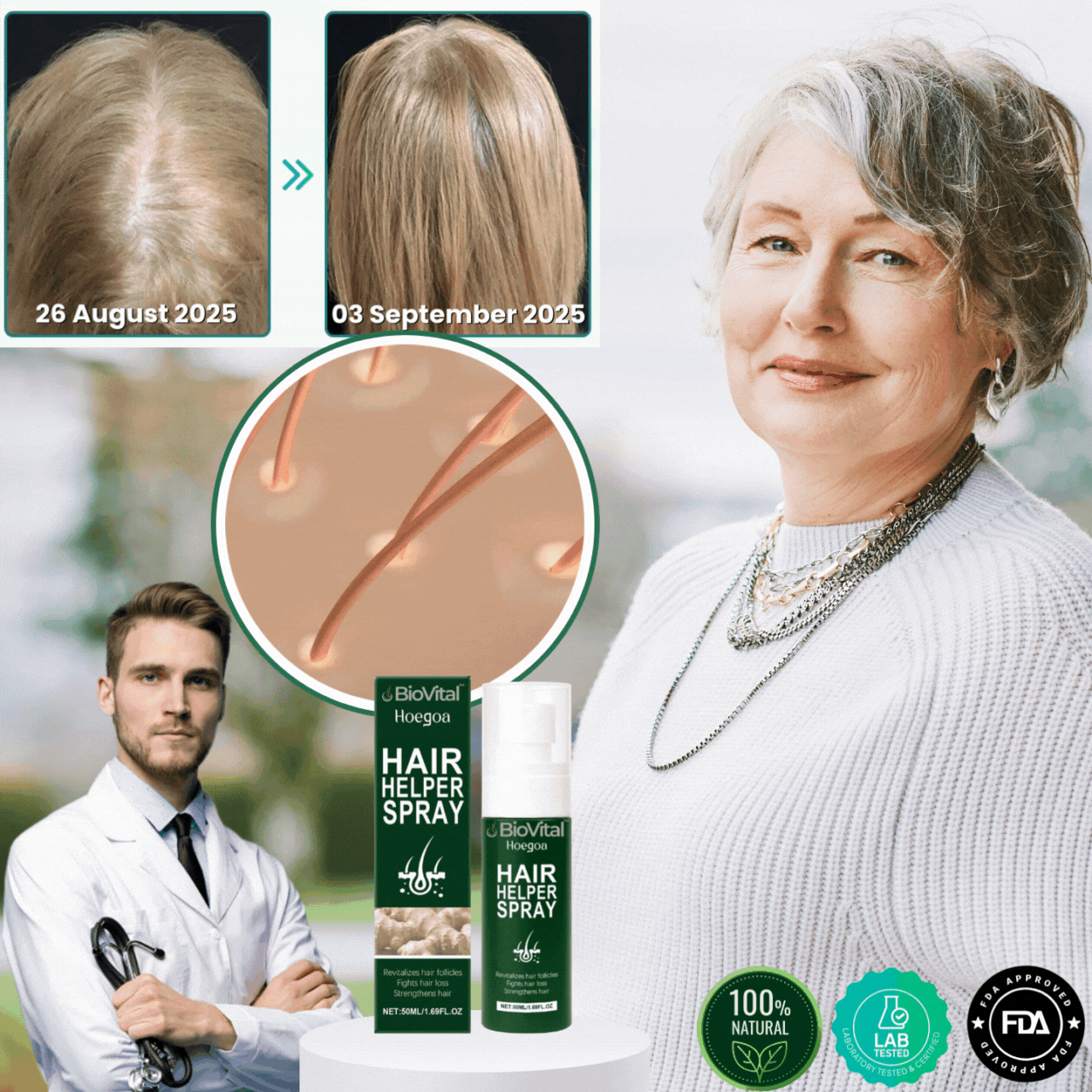 BioVital™ Haarwuchs-Spray | Volles, dickes Haar in 7 Tagen!