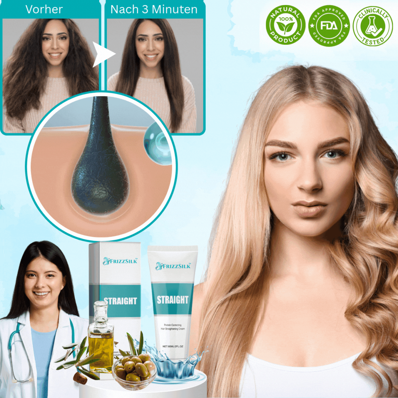 FrizzSilk™ | Hol dir in nur 3 Minuten 100% seidiges, frizzfreies Haar!