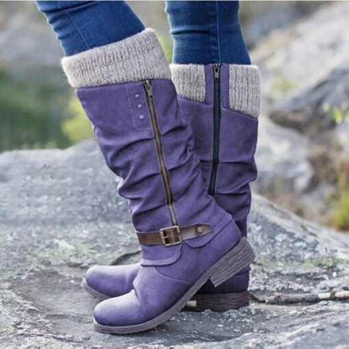 Rave | Flache Damen Lederstiefel mit mittlerem Absatz und Reißverschluss