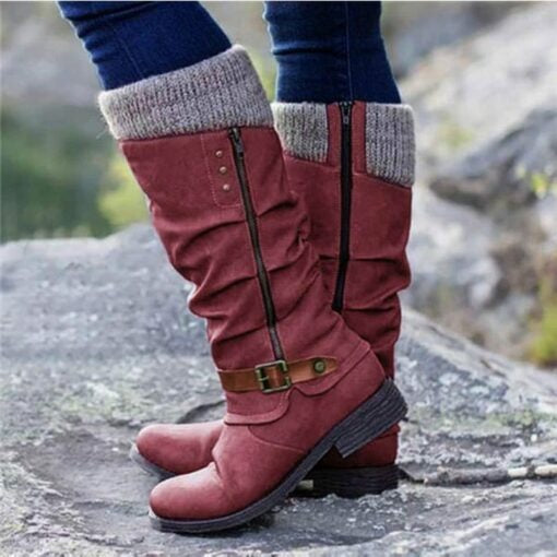 Rave | Flache Damen Lederstiefel mit mittlerem Absatz und Reißverschluss